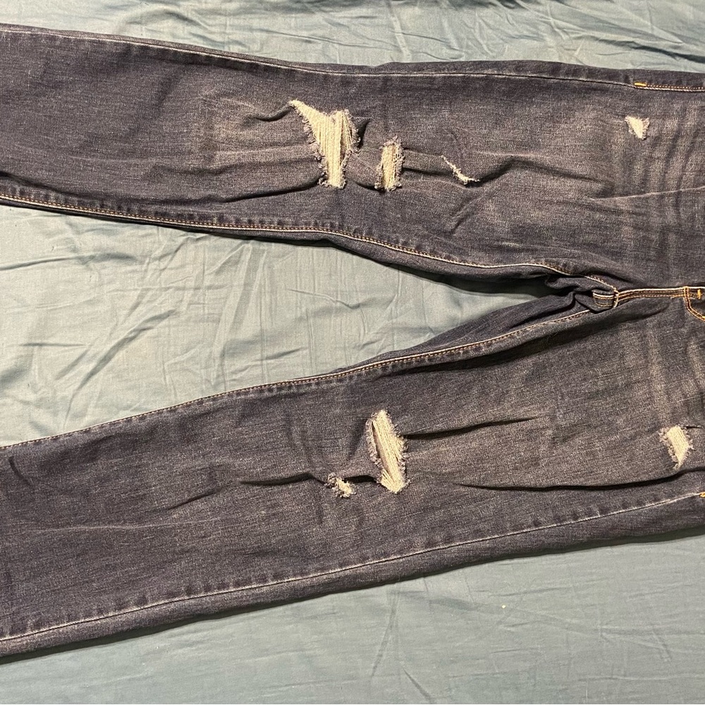 Old Navy Power Slim Straight Leg Distressed Blue Jeans